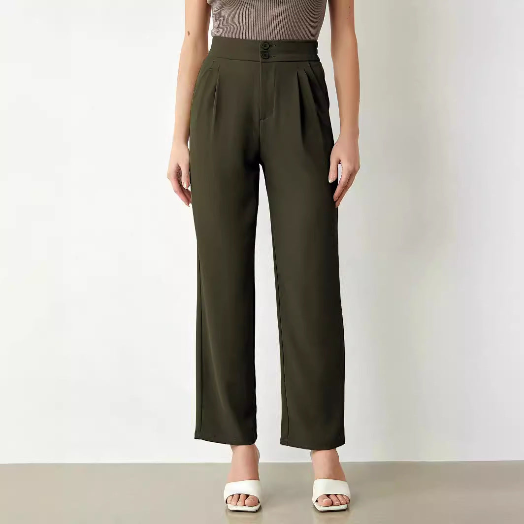 Women's high-waisted wide fabric pants with pleats and double button Mune Fashion