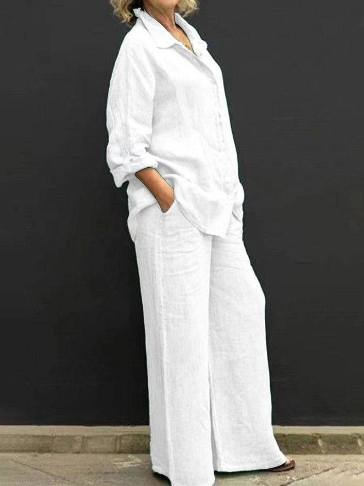 Women's Relaxed-Buttondown-Shirt and High-Waist-Palazzo in Linen Look Mune Fashion