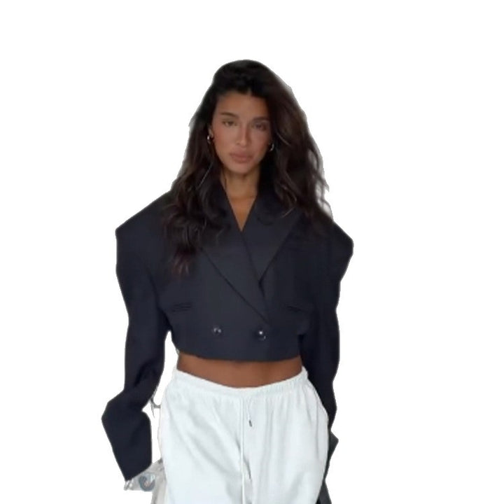Women Cropped Boxy Blazer with Sculptured Shoulders and Boxy Silhouette Mune Fashion