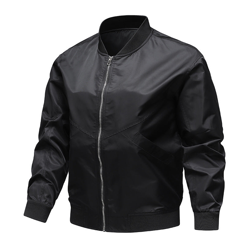 Men's  minimalist nylon flight bomber jacket with angled welt pockets and funnel rib collar Mune Fashion