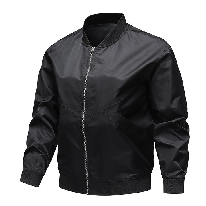 Men's  minimalist nylon flight bomber jacket with angled welt pockets and funnel rib collar Mune Fashion