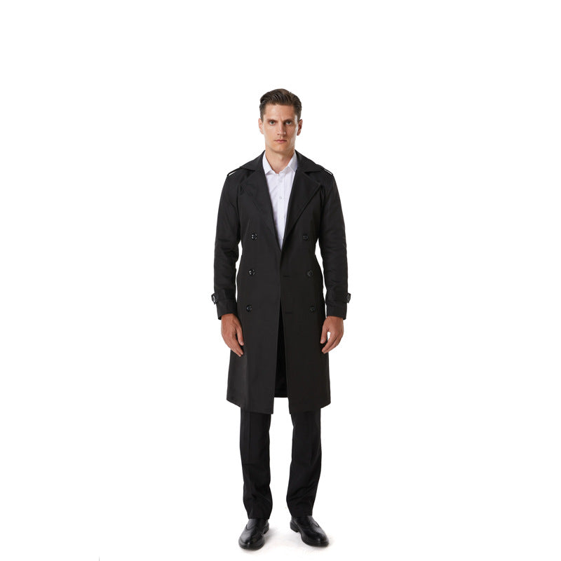Men's Knee-Length Trench Coat in Classic Double-Breasted with Shoulder Straps and Waist Belt Mune Fashion