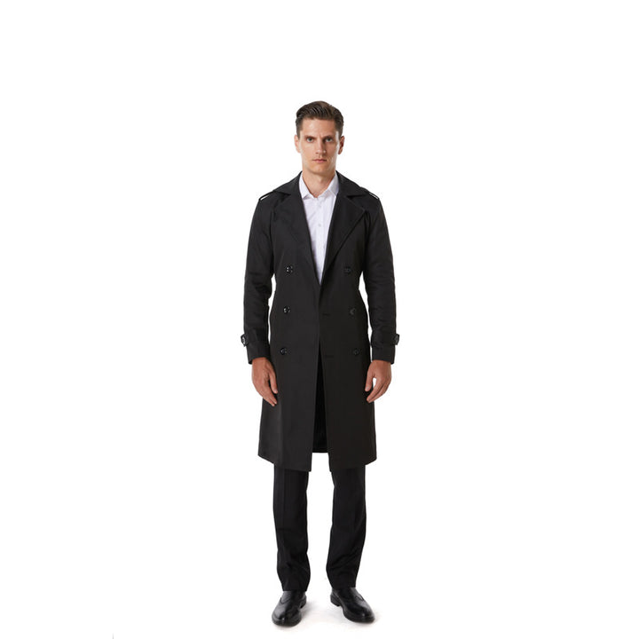 Men's Knee-Length Trench Coat in Classic Double-Breasted with Shoulder Straps and Waist Belt Mune Fashion