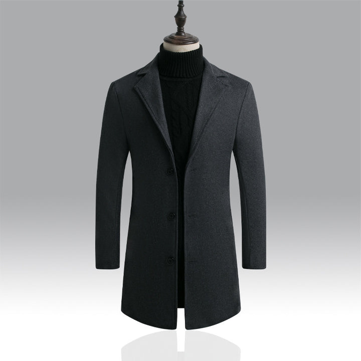 Men's Tailored Single-Breasted Wool Coat with Notched Lapel and Slim Silhouette Mune Fashion