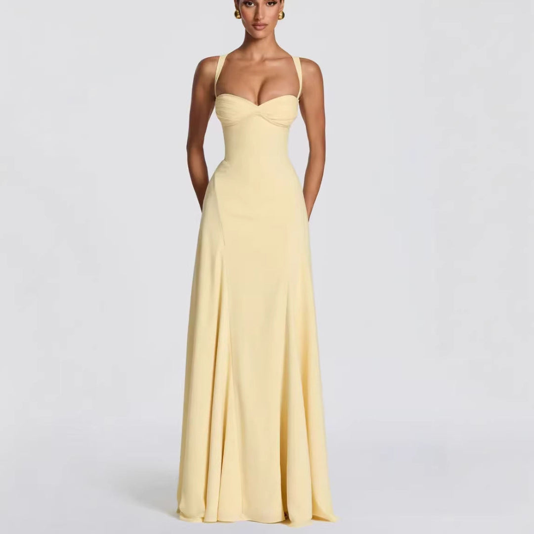 Women Elegant Maxi Dress with Heart-Shaped Neckline and Flowing Fabric Mune Fashion
