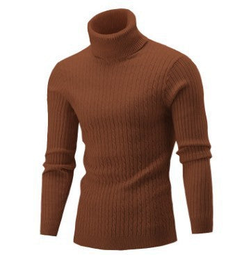 Men's ribbed turtleneck sweater with cable knit pattern and form-fitting slim-fit silhouette Mune Fashion