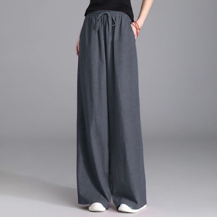 Women's wide Palazzo linen pants with elastic drawstring waistband and side pockets Mune Fashion