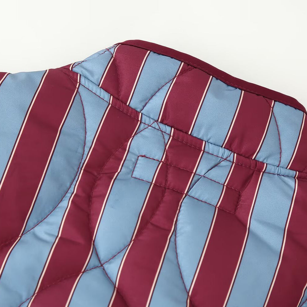 Women Padded Jacket with Stand-up Collar, Striped Quilting and Knot Closures Mune Fashion
