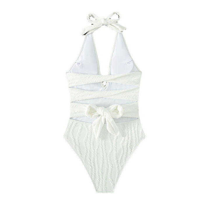 Women's one-piece swimsuit with deep V-neck and textured surface Mune Fashion