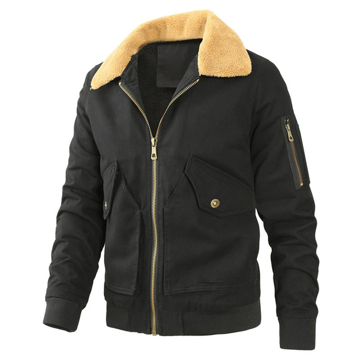 Men's canvas bomber jacket with teddy collar and patch pockets Mune Fashion