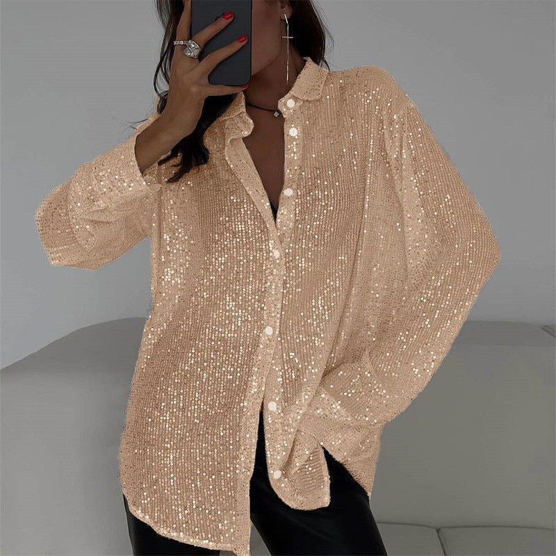 Women's Glittering Oversized Shirt Blouse Mune