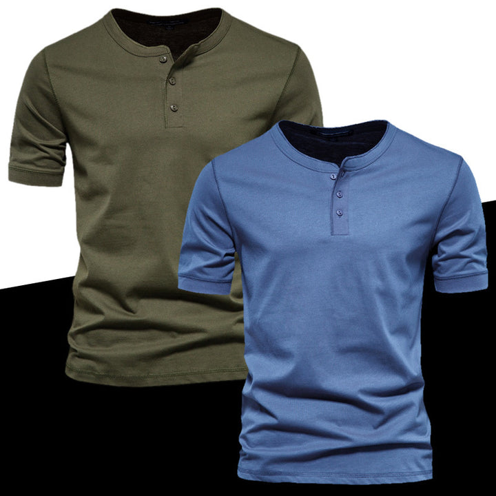 Men's tailored short-sleeve Henley shirt made of cotton blend with button placket Mune Fashion