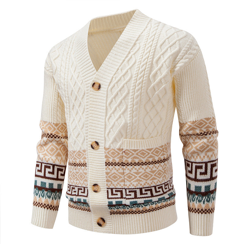 Men's knitted cardigan with cable pattern, jacquard cuffs, and button closure Mune Fashion