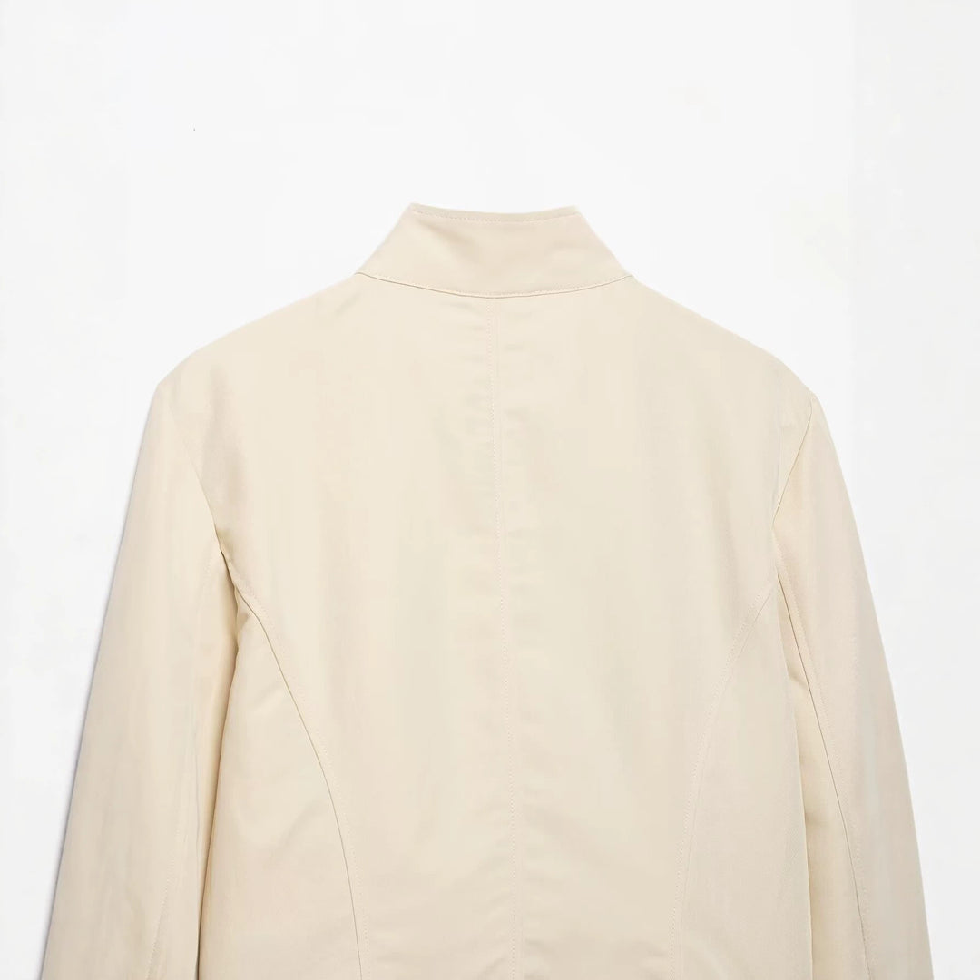 Women's asymmetrical cropped transitional jacket with stand-up collar and tailored fit Mune Fashion