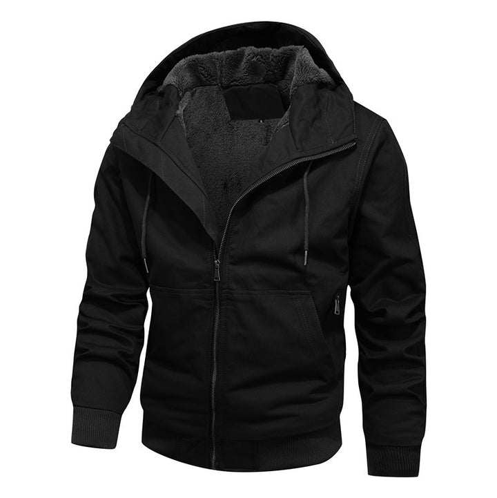 Men's padded hooded canvas jacket with Sherpa fleece lining Mune Fashion