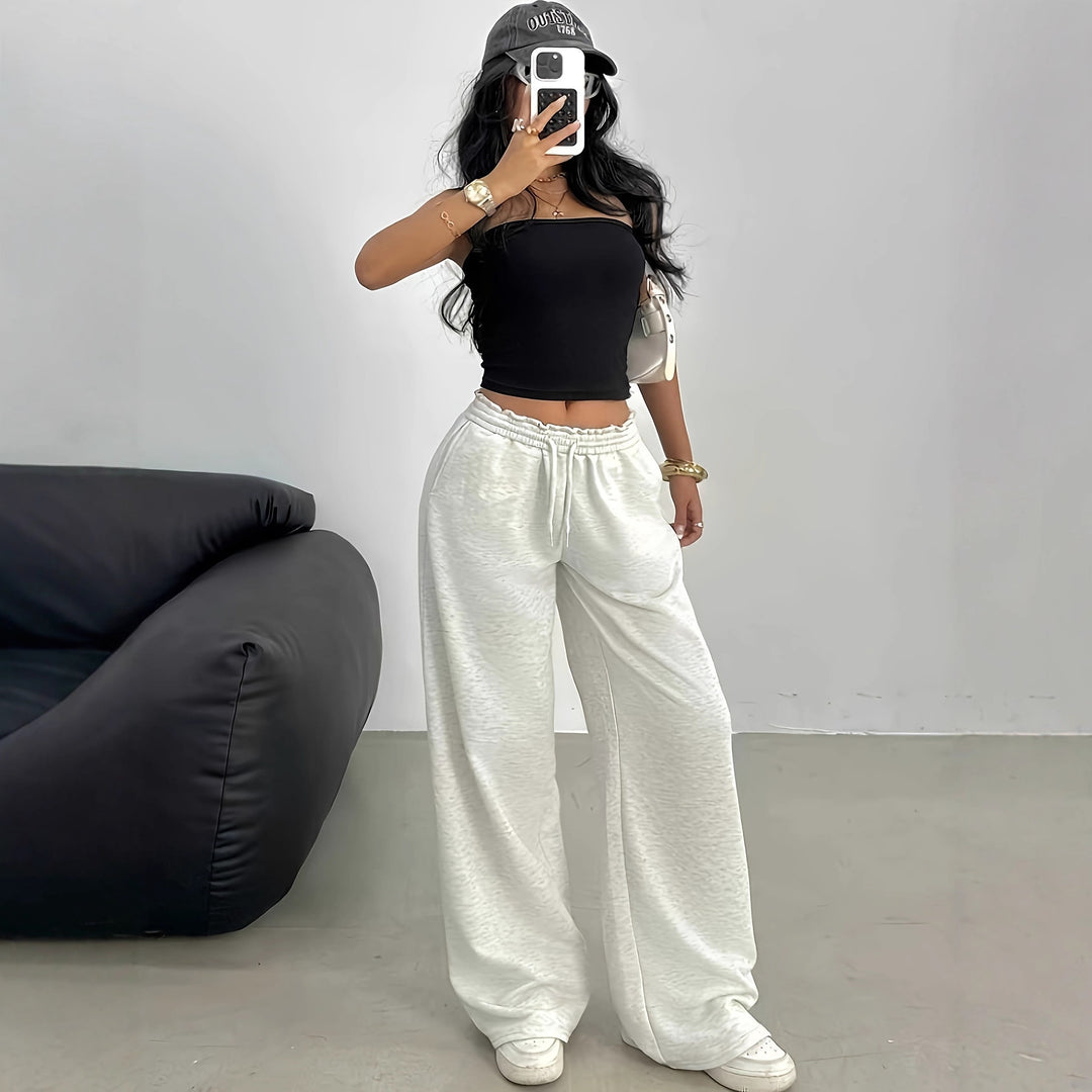 Women Soft Lounge Palazzo Pants with Gathered Smock Waistband and Drawstring Mune Fashion