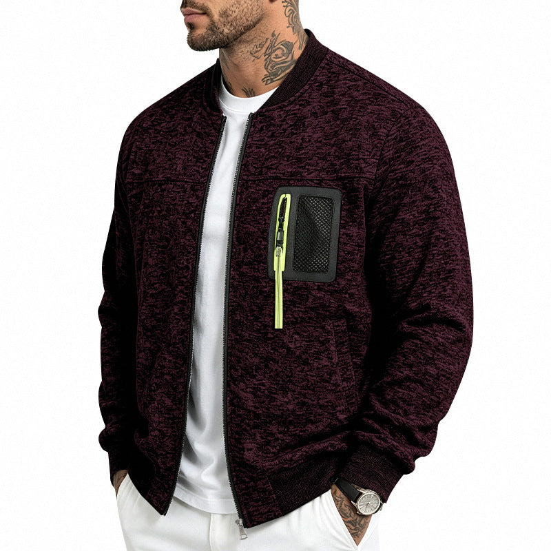 Men's knitted bomber jacket with functional breast pocket and zipper Mune Fashion