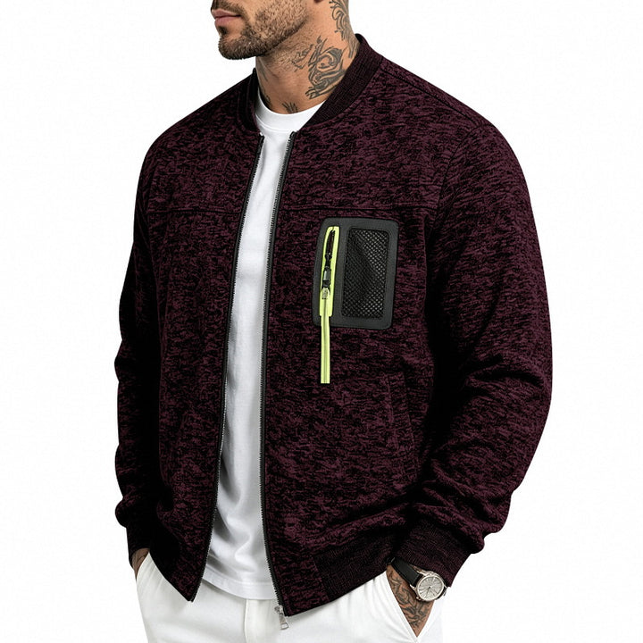 Men's knitted bomber jacket with functional breast pocket and zipper Mune Fashion