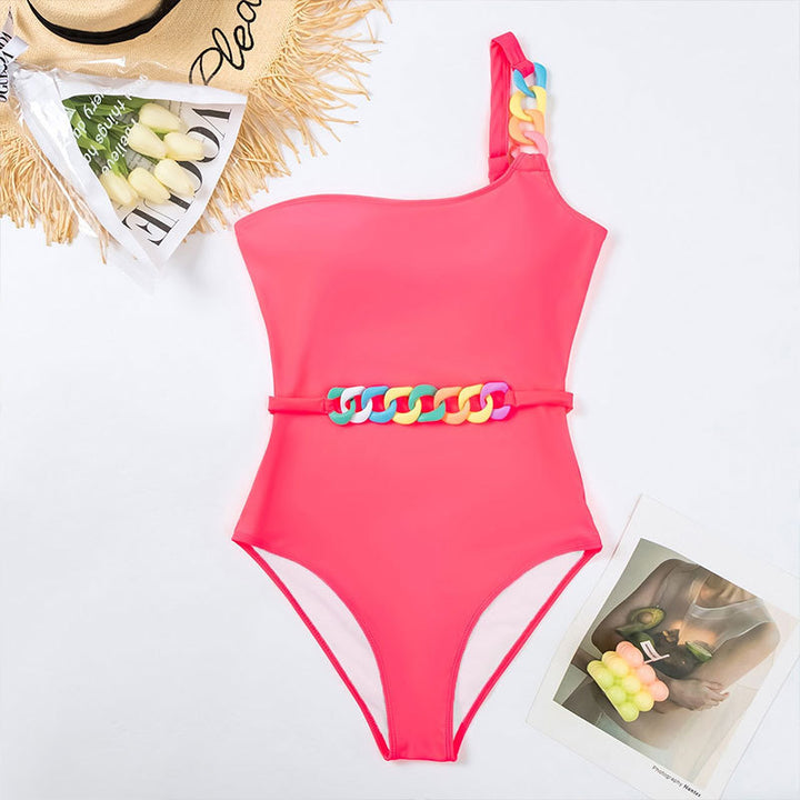Women asymmetrical one-piece swimsuit with trendy embellishments Mune Fashion