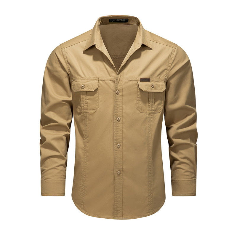Men's Robust Canvas Work Shirt with Chest Flap Pockets and Classic Shirt Collar Mune Fashion