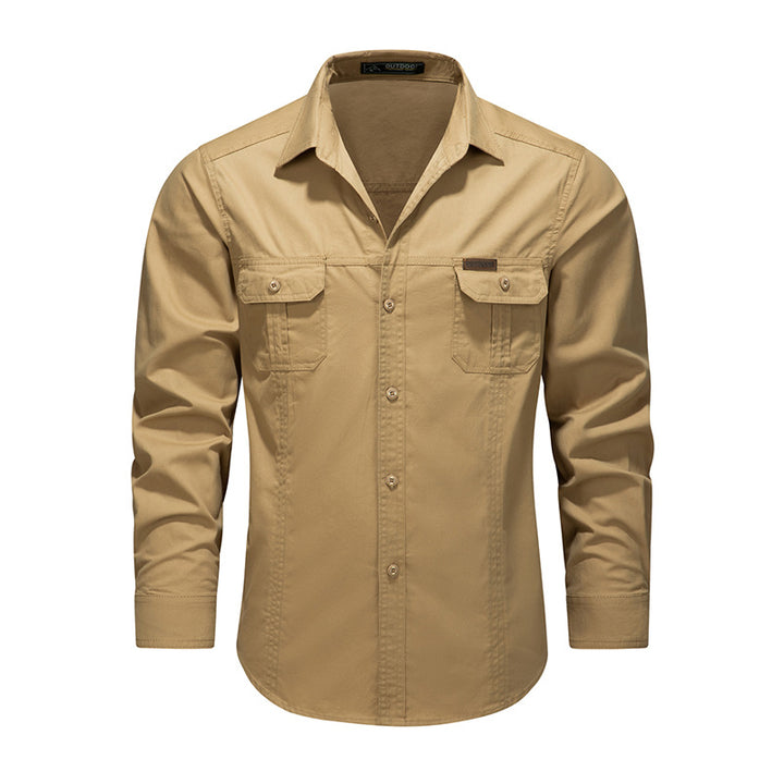 Men's Robust Canvas Work Shirt with Chest Flap Pockets and Classic Shirt Collar Mune Fashion