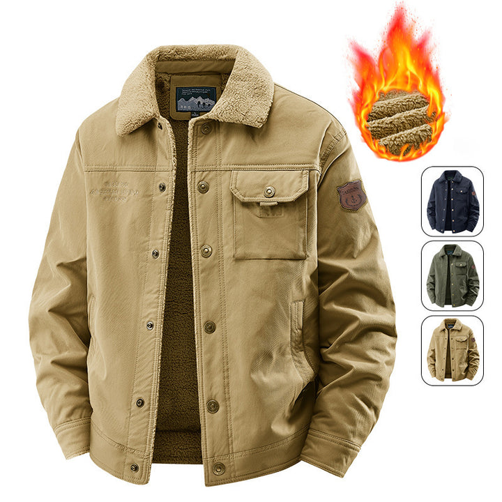 Men's padded canvas jacket with sherpa collar, warming teddy lining, and functional breast pockets Mune Fashion