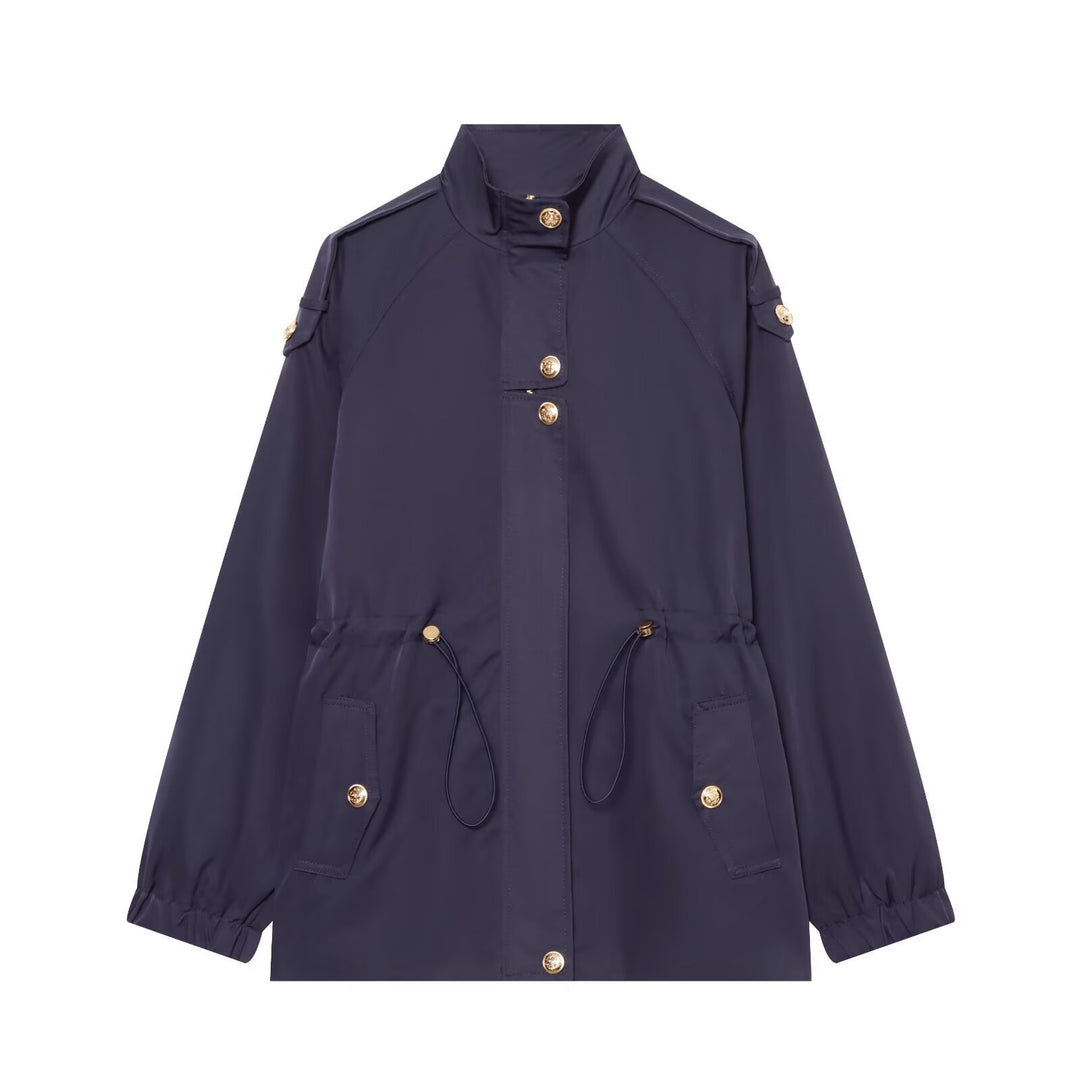 Women's lightweight parka with stand-up collar, drawstring waist, and shoulder patches Mune Fashion