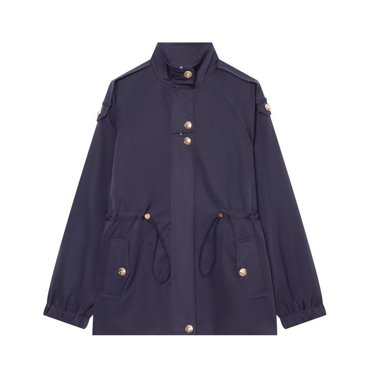 Women's lightweight parka with stand-up collar, drawstring waist, and shoulder patches Mune Fashion