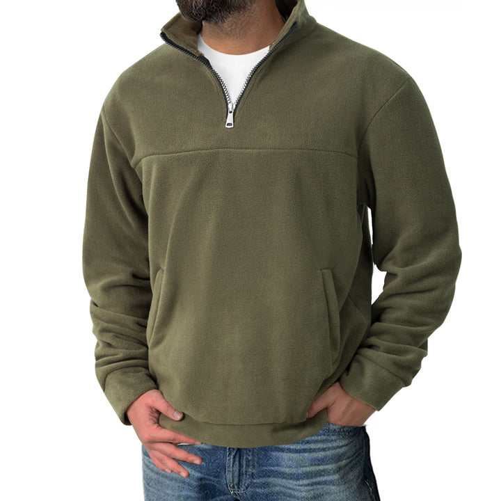 Men's fleece half-zip pullover with stand collar and kangaroo pocket Mune Fashion
