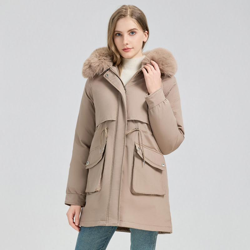 Women's Midi Length Thermo Parka with Teddy Lining, Removable Faux Fur Collar and Waist Adjustment Mune Fashion