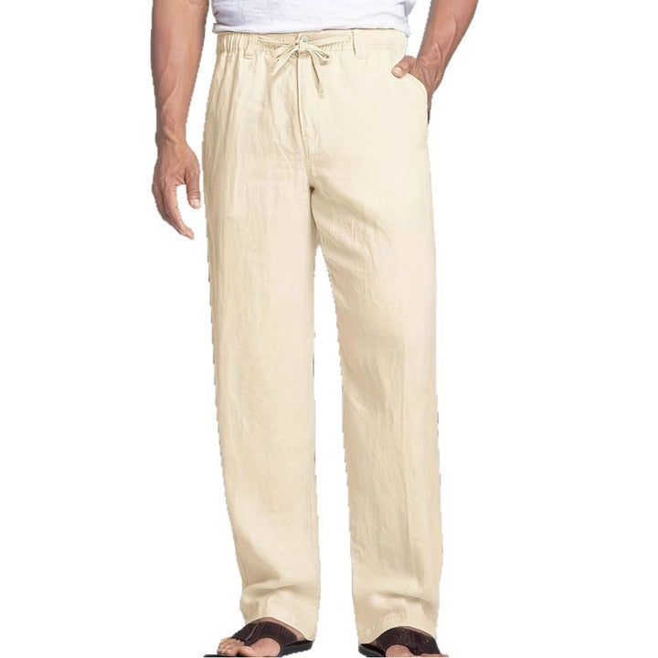 Men's Lightweight Linen-Cotton Pants with Elastic Waistband, Drawstring and Straight Leg Mune Fashion