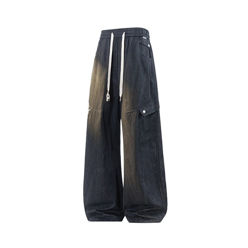 Damen Weite Leinenoptik-Cargohose mit Tunnelzugbund und großen Klapptaschen Mune Fashion