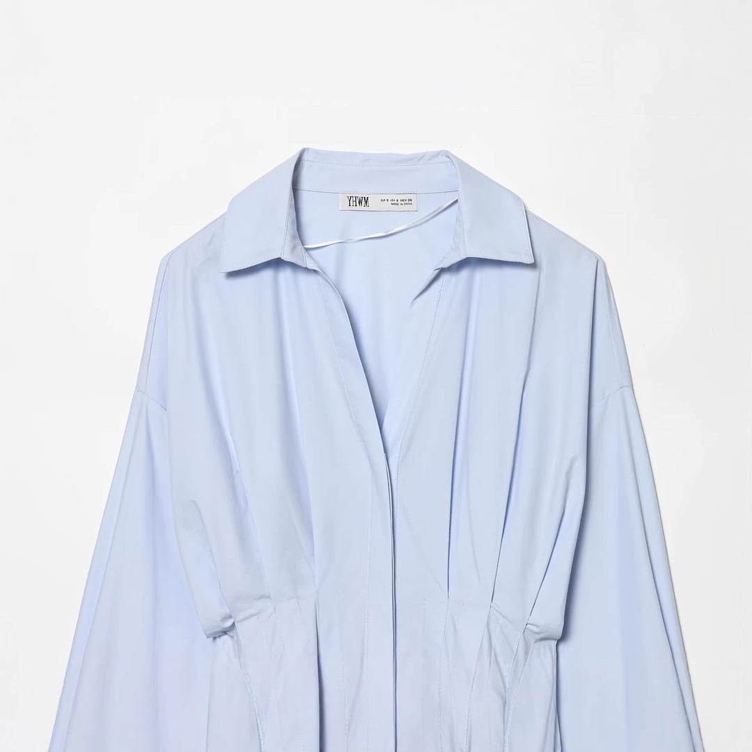 Women's oversized shirt blouse with tailored pleat look and concealed buttons Mune Fashion