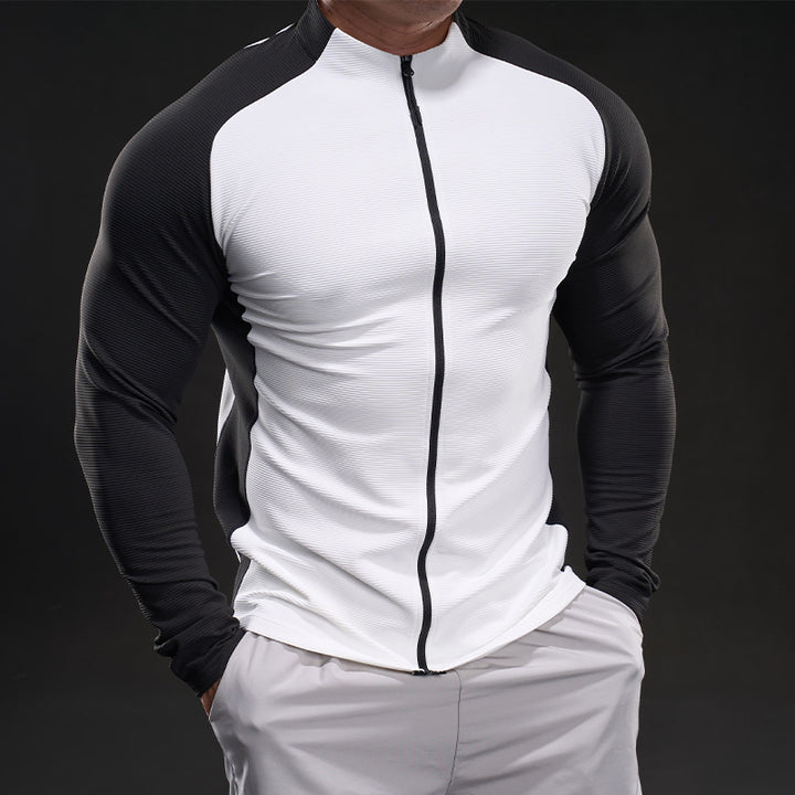 Men's Slim-Fit Performance Training Shirt with Full Zipper and Raglan Sleeves Mune Fashion