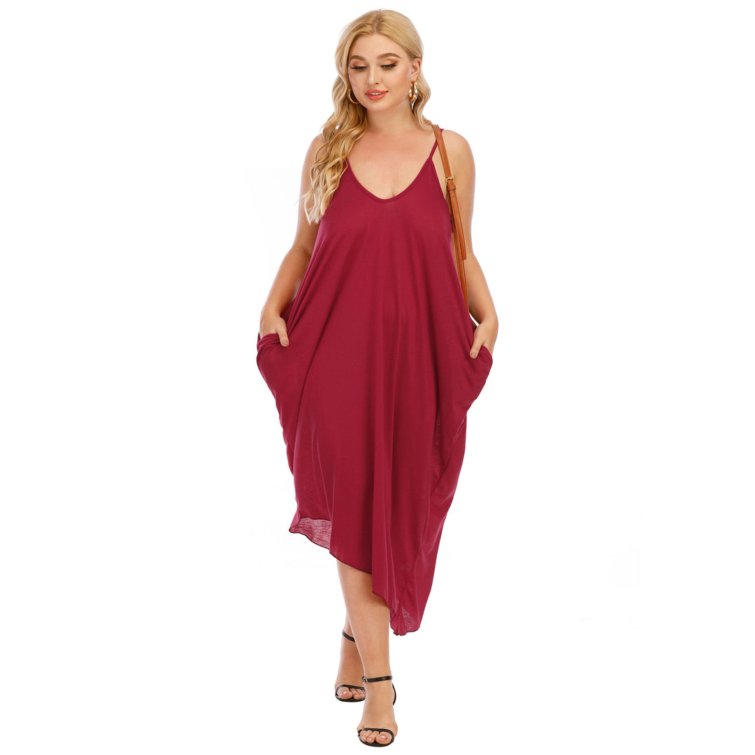 Women's casual maxi dress with deep V-neck and side pockets Mune Fashion