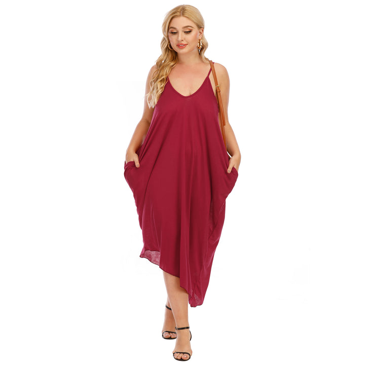Women's casual maxi dress with deep V-neck and side pockets Mune Fashion