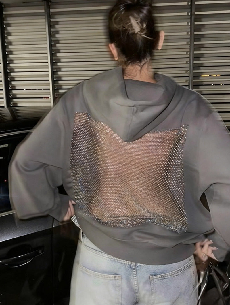 Women's hoodie with glittering mesh back application Mune Fashion