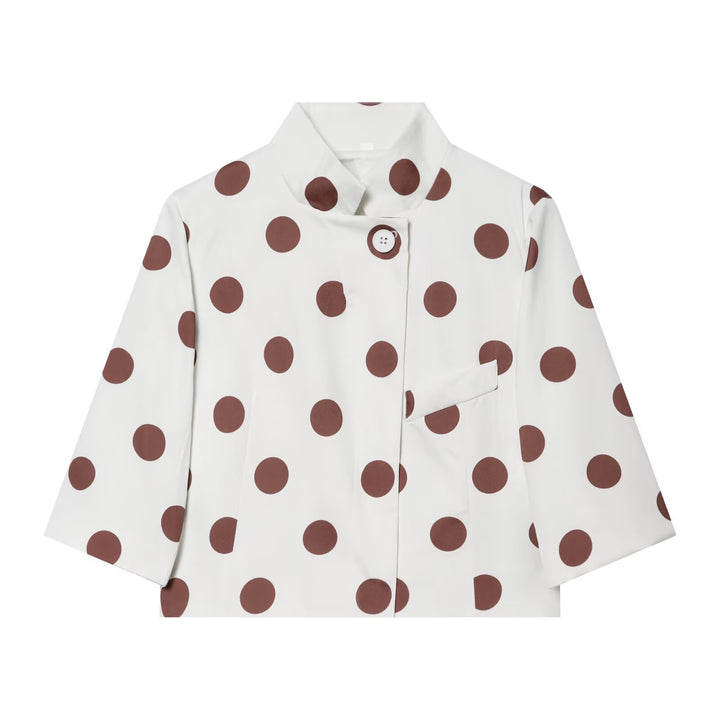 Women's Cropped Boxy Jacket with Stand Collar and Three-Quarter Sleeves Mune Fashion