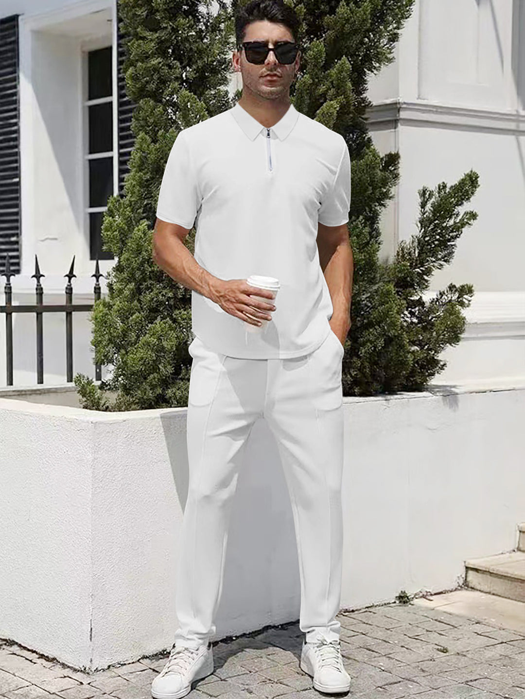 Men's urban travel polo shirt with short front zipper, elastic interlock and wrinkle-free care Mune Fashion