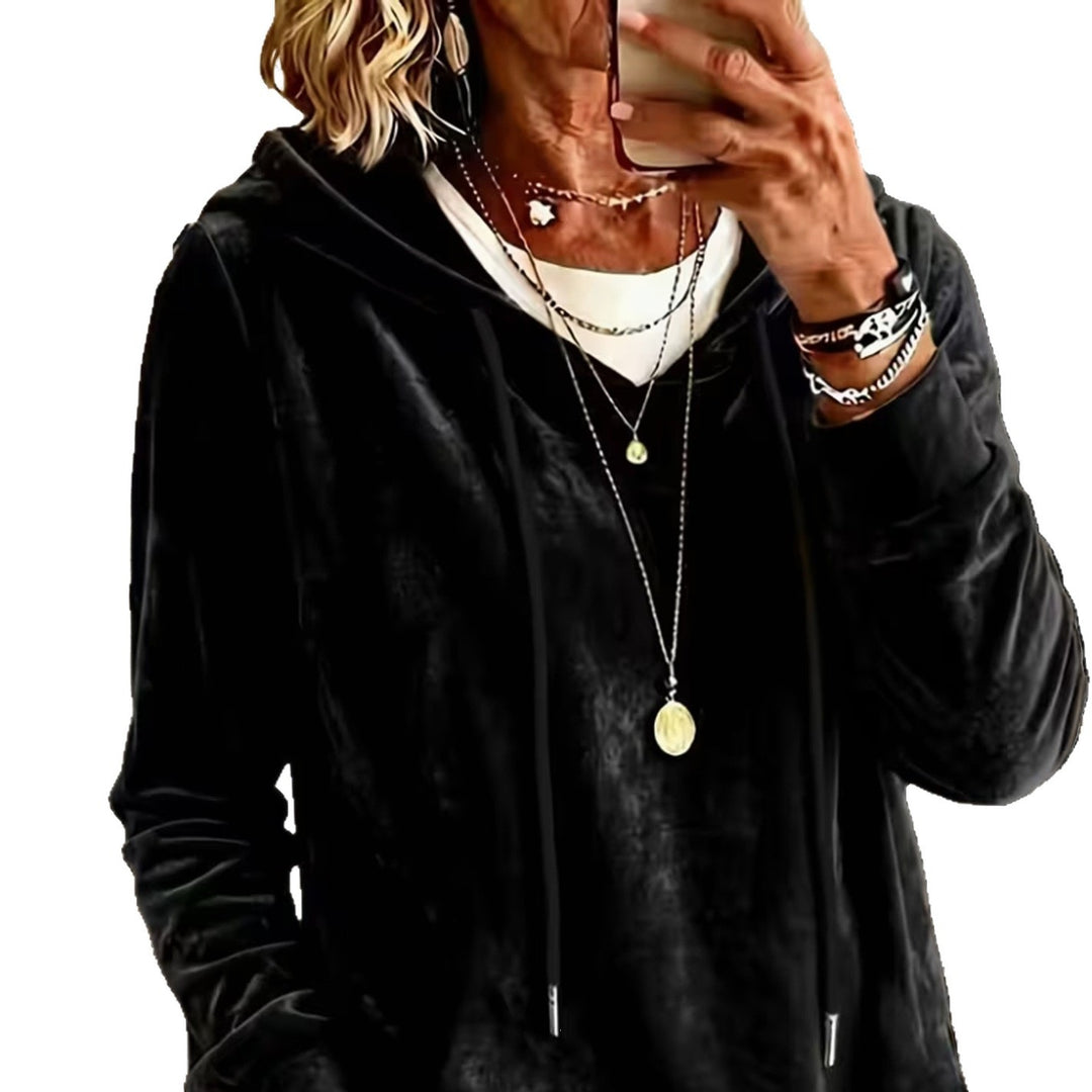Women's Velvet Hoodie with Drawstring and Casual Oversized Fit Mune Fashion