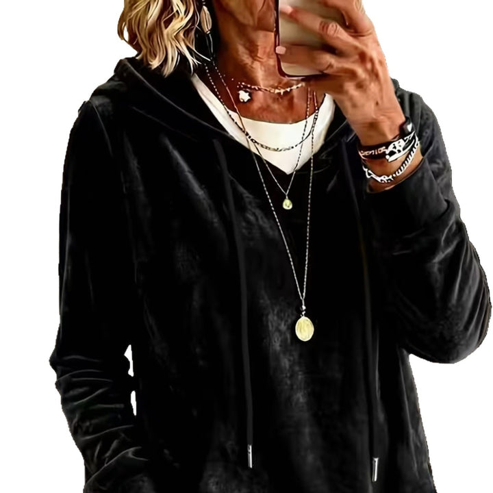Women's Velvet Hoodie with Drawstring and Casual Oversized Fit Mune Fashion