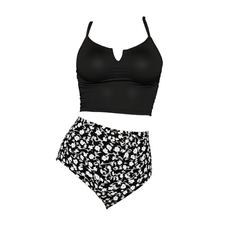 Women’s bikini set with high-cut briefs and fashionable V-neck top