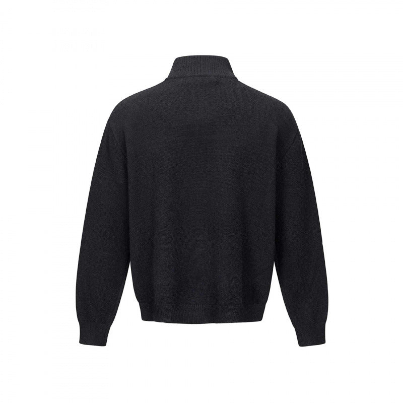Unisex fine knit half-zip sweater with standing collar and diagonal structure Mune Fashion