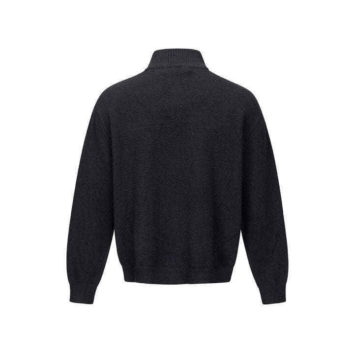 Unisex fine knit half-zip sweater with standing collar and diagonal structure Mune Fashion