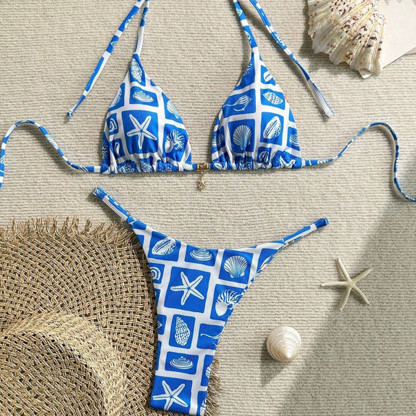 Women Triangle Bikini with Maritime Pattern Mune Fashion