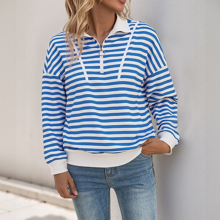Women's Casual Striped Sweater with Zipper Mune Fashion