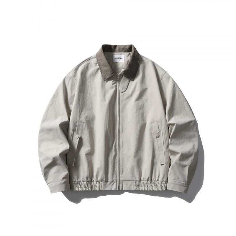 Men's Lightweight Harrington Jacket with Cord Collar and Elastic Hem Mune Fashion
