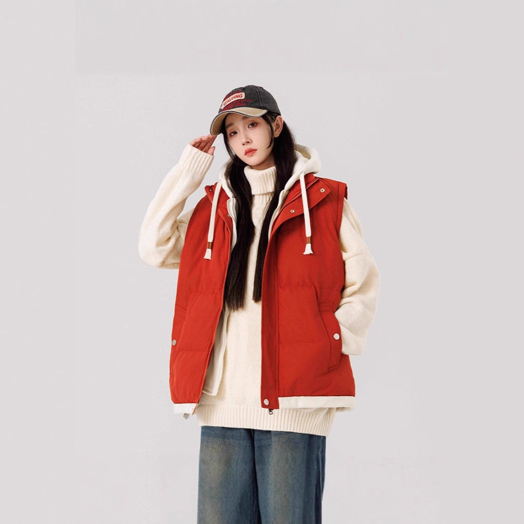 Women's Padded Hooded Vest with Utility Pockets and Windproof Exterior Mune Fashion
