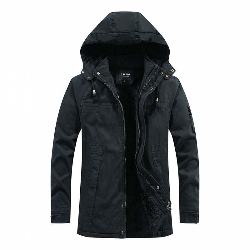 Men's Outdoor Canvas Parka with Removable Hood, Warm Teddy Fleece Lining and Concealed Two-Way Zipper Mune Fashion