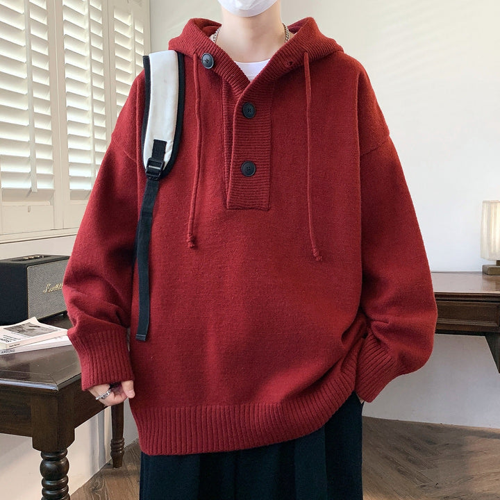 Unisex Oversize Knit Hoodie with Half Button Placket and Ribbed Cuffs Mune Fashion